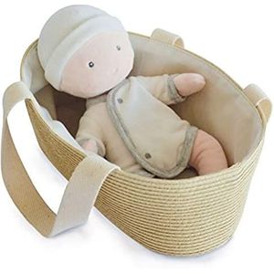 Jolijou - Doekpop met mandje – stoffen pop met afneembare body – 28 cm – wit/grijs – mijn eerste pop – DC3626