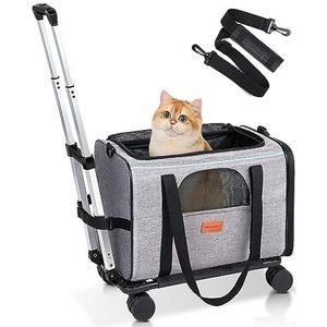 Kattendraagtas met wieltjes, opvouwbaar, hondendraagtas met trolley voor kleine honden en katten