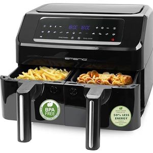 Emerio AirFryer AF-130376.1 Dubbele digitale heteluchtfriteuse met hete lucht zonder extra olie, volume 2 x 3,6 l, 12 BPA-vrije programma's, SYNC FINISH-functie (beide zijn tegelijkertijd klaar