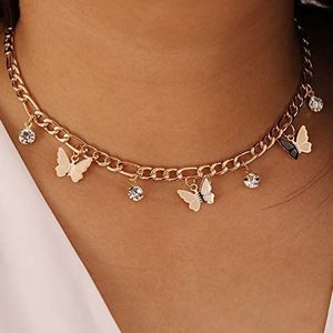 Edary Vintage Crystal Gold Butterfly Hanger Ketting Met Hanger Vlinder Bling Bling Bling Hip Hop Sieraden Sleutelbeen Choker Gift voor Vrouwen Meisjes Metaal, Metaal