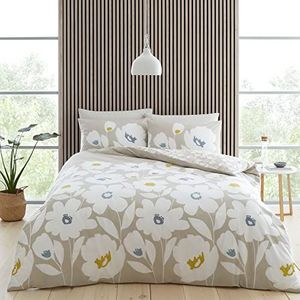 Catherine Lansfield Bedding Craft beddengoedset voor eenpersoonsbed, dekbedovertrek en kussensloop, bloemenpatroon, naturel