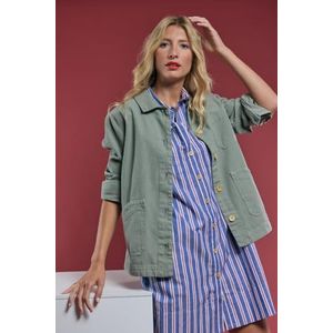 Armor Lux Robe Chemise rayée à Manches Courtes en Coton et Lin Héritage Femme, Rayure Seal/Ecru/Rouge, M