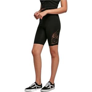 Urban Classics Dames wielersport shorts met kant inzetstuk hoge taille kant voor dames in vele kleuren XS tot 5XL zwart XXL, zwart.