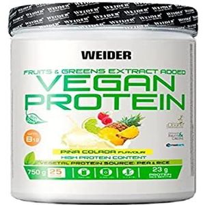 Weider Veganistisch eiwitpoeder, piña colada smaak, erwten en rijsteiwit, 100% veganistisch, glutenvrij, lactosevrij, palmolievrij, 25 porties, 750 g