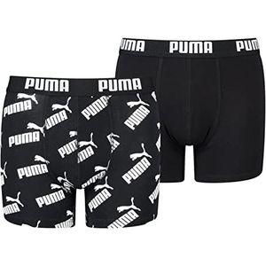 PUMA Boxer Aop Boxershorts voor jongens, 2 stuks, zwart.