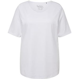 Ulla Popken Dames T-shirt met lange mouwen dubbellaags slim ronde hals, Wit