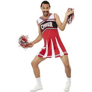 Give Me A... Cheerleader kostuum, wit en rood, jurk en kwastjes, (XL)
