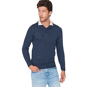 Trendyol Slim Fit trui effen rolkraag trainingspak heren, marineblauw, S, Navy Blauw