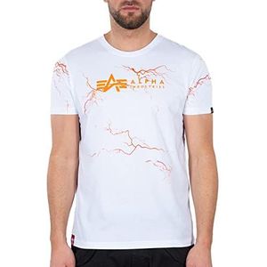 ALPHA INDUSTRIES Lightning AOP T T-shirt, korte mouwen, voor heren, wit/oranje