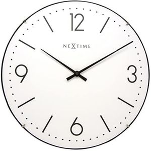 Wandklok NeXtime dia. 35 cm, bol glas, wit, 'Basic Dome' NE-3157WI