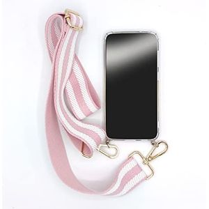 Transparante beschermhoes voor iPhone 12 Mini, met Lanyard/schouderriem, verstelbaar telefoonkoord van stof, roze en wit