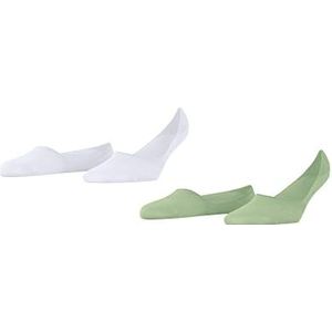 Burlington Everyday 2 stuks onzichtbare sokken voor dames, katoen, wit, zwart, meerdere kleuren, lage hals, anti-slip systeem op de hiel, 2 paar, groen (Quiet Green 7378)