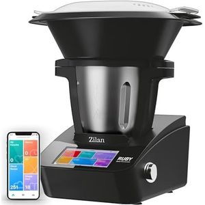 Zilan RUBY Thermorobot, multifunctionele keukenmachine, wifi, 18 functies, 7 inch TFT-kleuren-touchscreen, geïntegreerde weegschaal, app-bediening, 4,7 l, 1700 W