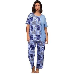 Ulla Popken Pyjama, overlay, ronde hals, halve mouwen, zakken, pijamaset voor dames, Gletsjer Blauw