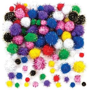 Baker Ross ET306 100 stuks kleurrijke glitterkwastjes - ideaal voor kinderknutselwerk, geschenken, souvenirs en meer