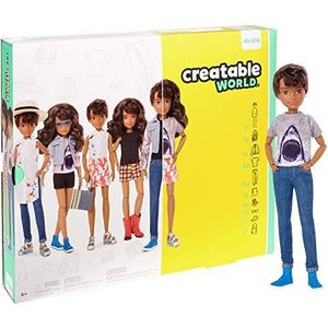 Mattel Creatable World GGT68 pop om te personaliseren met bruin haar, kleding en accessoires, creatief speelgoed voor kinderen vanaf 6 jaar