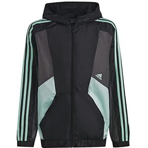 adidas Uniseks kinderen Colorblock windbreaker, Zwart/Grijs Five/Gemakkelijk Groen