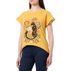 Springfield Panter bedrukt T-shirt voor dames, geel/goud, S, Geel/goud