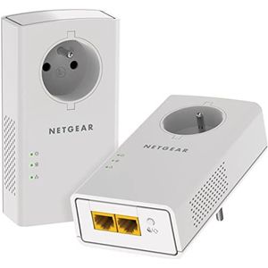 NETGEAR 2000-100FRS, 2 stuks CPL stopcontacten 2000 Mbps met filterstekker en 2 ethernetpoorten, ideaal voor internet, overal in huis en geniet thuis van de multi-tv-service zonder wifi