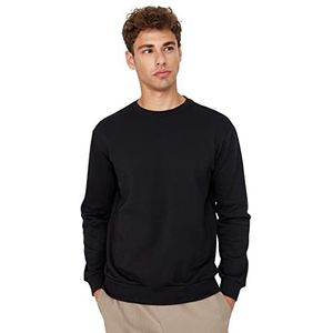 Trendyol Effen sweatshirt met ronde hals trainingspak heren, zwart, S, zwart.