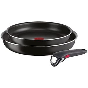 Lagostina Ingenio Essential Plus aluminium pannenset met antiaanbaklaag voor gas en oven, 3-delig, pannen Ø 24 en 28 cm en afneembare handgreep