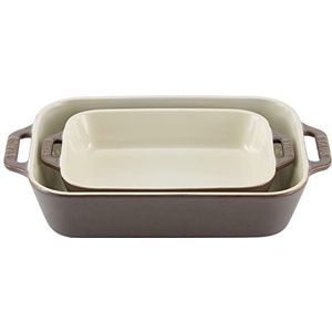 STAUB Ceramique Set van 2 rechthoekige keramische ovenschalen 20 x 16 cm en 27 x 20 cm antiek grijs