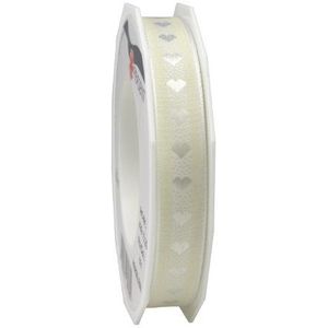 Präsent Decoratieband, 20 m x 15 mm, crèmekleurig/wit