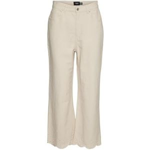 Vero Moda Jeans pour femme Vmkathy Shr Wide Crop Emb. jeans, Écru, 25W / 32L