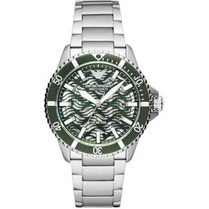 Emporio Armani Automatic Watch for Men, roestvrij stalen horloge, groen, klassiek, Groen, Minimalist