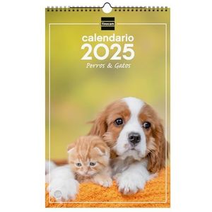 Finocam - Spiraalvormige wandkalender om te schrijven 2025 maanden, gezien januari 2025 - december 2025 (12 maanden), Spaanse honden en katten