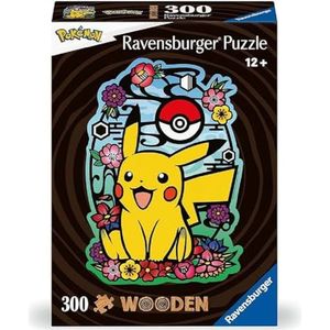 Ravensburger WOODEN Puzzel 12000761 - Pikachu - 300 stukjes houten puzzel met stabiele, individuele puzzelstukjes en 25 kleine houten figuren = Whimsies, voor Pokemon-fans vanaf 12 jaar