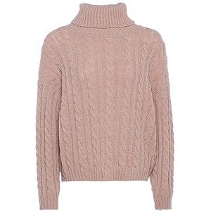 myMo Pull à col roulé en tricot texturé pour femme Beige Taille M/L, beige, M