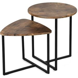 MEUBLE COSY Set van 2 salontafels voor woonkamer, salontafel, stapelbaar, woonkamer van hout en metaal, industriële stijl, bruin