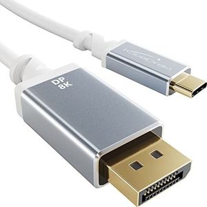 KabelDirekt 8K USB C naar DisplayPort 1.4 adapterkabel, onbreekbare metalen connectoren - 2 m (draagt 8K/60Hz, laptops/smartphone over naar schermen - DP 1.4, USB 3.1, Thunderbolt 3, wit)