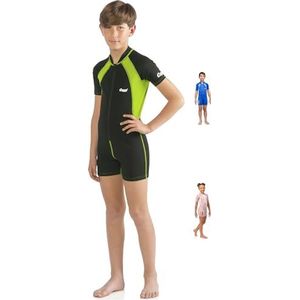 Cressi - Shorty Kids - Zwempak voor kinderen - Premium neopreen 1,5 mm - Zwart/Lime - Maat: 6-8 jaar (maat fabrikant: XL)