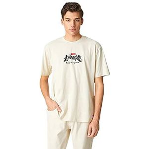 Koton Marvel Oversized T-shirt met licentie bedrukt T-shirt voor heren, Beige (057)