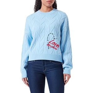 Love Moschino embroidery Logo dames lange mouwen pullover met hart lange mouwen lichtblauw, 50, Lichtblauw