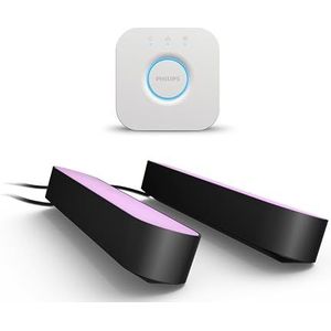 Philips Hue Play Tafellamp, set van 2 stuks, Hue Bridge, duurzame ledverlichting, wit in gekleurd licht, dimbaar, verbind met Hue Bridge, werkt met Alexa en Google Home, zwart