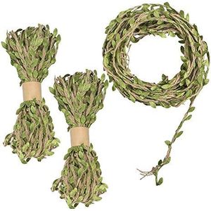 YuCool 3 rollen natuurlijke jute band om op te hangen aan de muur met kunstmatige groene bladeren voor bruiloft, huis, tuin, jungle-party, decoratie en knutselen