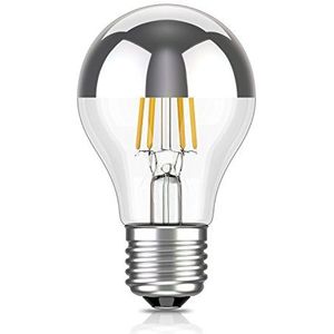 ledscom.de Ledlamp E27, A60, warm wit (2700 K), 4,1 W, 461 lm, hoofdspiegel (zilver), peervorm, filament, Edinson, glas, LED, gloeilamp, E27-fitting, spaarlamp,