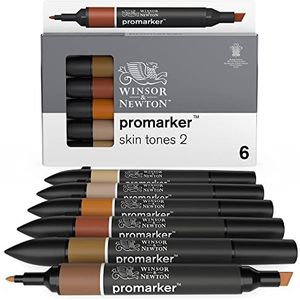 Winsor & Newton ProMarker 0290115 professionele marker 2 punten, dun en breed voor tekeningen, design en lay-out, 6 huidkleuren