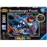 Ravensburger Kinderpuzzel 13710 lichtgevende draken, drakenpuzzel voor kinderen vanaf 6 jaar, met 100 stukjes in XXL-formaat, oplichtend in het donker