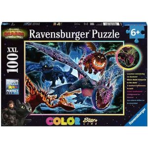Ravensburger Kinderpuzzel 13710 lichtgevende draken, drakenpuzzel voor kinderen vanaf 6 jaar, met 100 stukjes in XXL-formaat, oplichtend in het donker