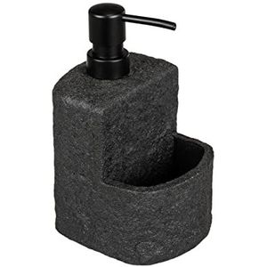 WENKO Festival Stone zwart afwasmiddeldispenser, navulbaar, zeepdispenser, kunststeen, polyhars, voor keuken, sponsvak, volume 380 ml, 10,5 x 18 x 11 cm