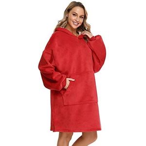 Sykooria Sweatshirt met capuchon, oversized, fleece, uniseks, ultrazacht, super zacht en warm, voor dames en heren, rood, L, Rood