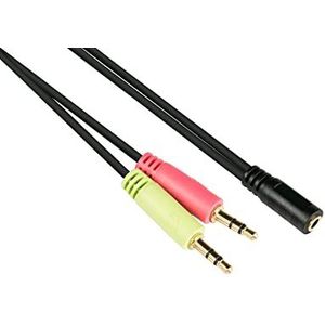 Good Connections Hoofdtelefoonadapter, 2 x 3,5 mm jack naar 3,5 mm 4-pins jackstekker, Y-kabel voor audio en microfoon, CTIA-pin begrenzing, zwart, 20 cm