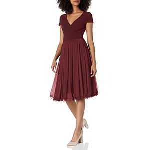 Dress the Population Corey Plunging Mix Media Cap Sleeve A-lijn midi-jurk dames, Bordeaux