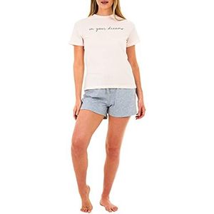 Sleepdown 2-delige pyjamaset voor dames met bovendeel en kousen met korte mouwen en shorts, Roze/Grijs