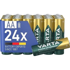VARTA 24 stuks AA Power on Demand oplaadbare batterijen, 2100 mAh Ni-MH, voorgeladen, klaar voor gebruik [exclusief op Amazon]
