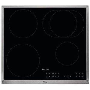 AEG - Kookplaat (elektrisch, inbouw), 6 verwarmingselementen, 57,6 cm, Hob²Hood-functie, elektronische indicatoren voor alle kookzones, zwart 60 cm, met bräterzone zwart